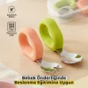 Bebek Çatal Kaşık Seti, Paslanmaz Çelik, Silikon Saplı, Pudra Yeşil