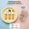 Silikon Saplı Bebek Çelik Çatal Kaşık Bıçak Seti, 316L Çelik, BLW, Saklama Kutulu, Turuncu