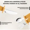Silikon Saplı Bebek Çelik Çatal Kaşık Bıçak Seti, 316L Çelik, BLW, Saklama Kutulu, Turuncu