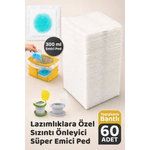 Lazımlık Poşeti Sızıntı Önleyici Ped, 300ml Sıvı Emici, 60 adet, Bantlı