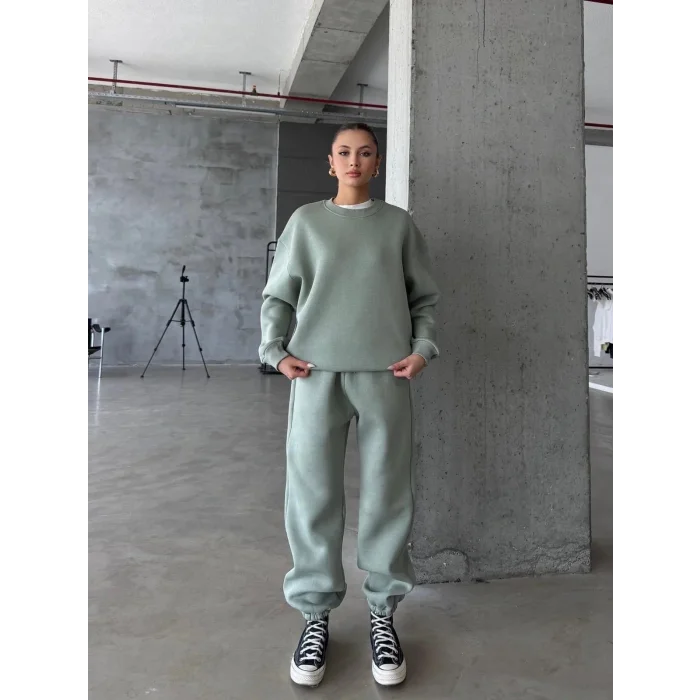 3 iplik şardonlu Lastik paça eşofman mint p510439