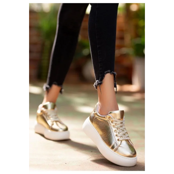 Sarı Rugan Bağcıklı Spor Ayakkabı