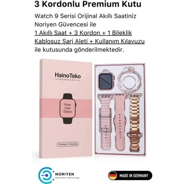 Yeni Nesil 3 Kordonlu Kadın Akıllı Saat Spor ve Sağlık Sensörlü Watch 9 Series Tasarım Saat Pembe