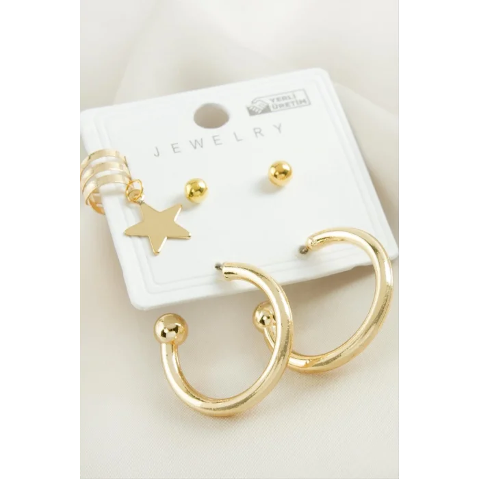 5 Adet Yıldız Boru Halka Küpe 2,5 cm