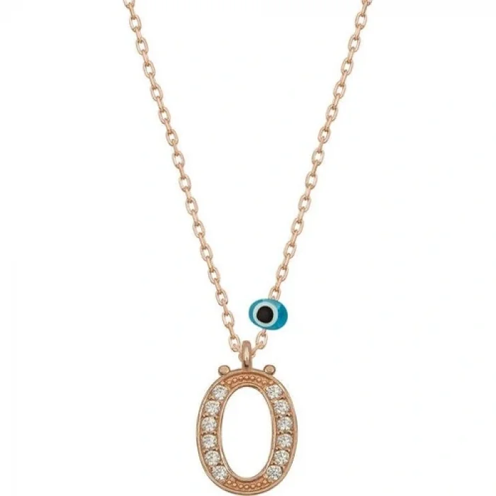 925 Ayar Gümüş Nazar Rose Ö Harfi Kadın Gümüş Kolye (T6885) (336336)