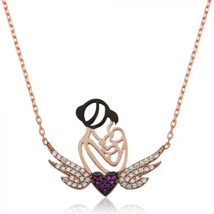 925 Ayar Gümüş Kalpli Anne ve Çocuk Gümüş Kolye (PT2610720) (336336)