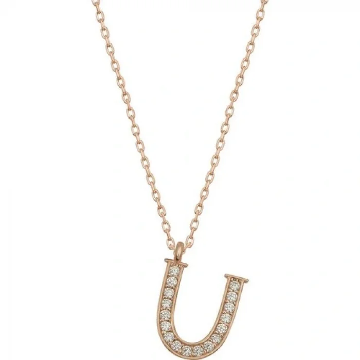 925 Ayar Gümüş Rose U Harfi Kadın Gümüş Kolye (T6746) (336336)