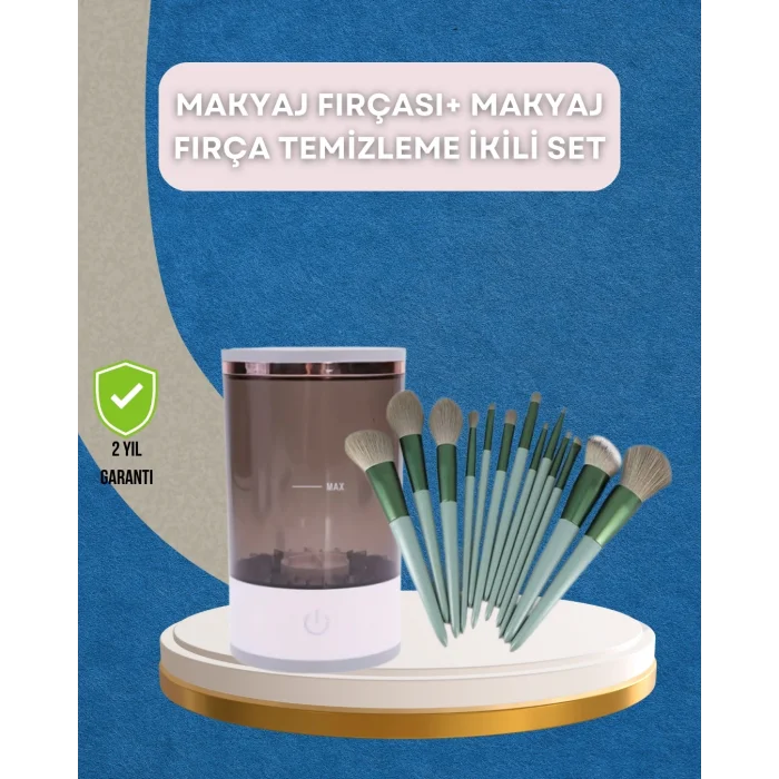 13 Parça Makyaj Fırça Seti + Otomatik Fırça Temizleyici