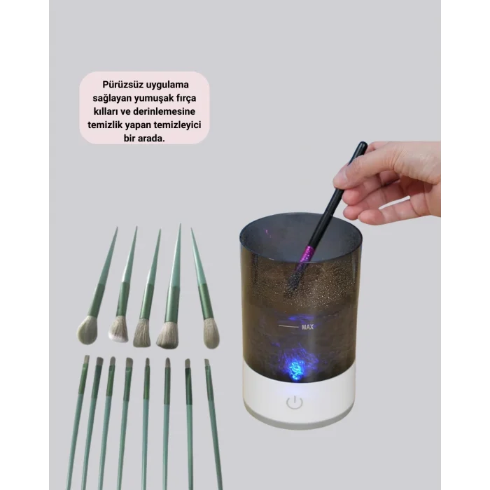 Profesyonel 13’lü Makyaj Fırçası + USB Fırça Temizleyici İkili Set