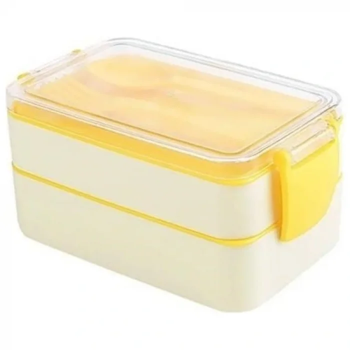 Byogalo® 2 Bölmeli Çok Amaçlı 900 ml Kapasiteli Çatal Kaşıklı Dayanıklı Beslenme Kabı Yiyecek Kutusu