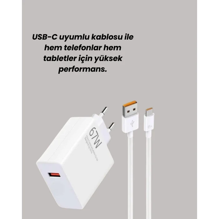 Type-C Uyumlu 67W Turbo Hızlı Şarj Aleti Akıllı Koruma Sistemli