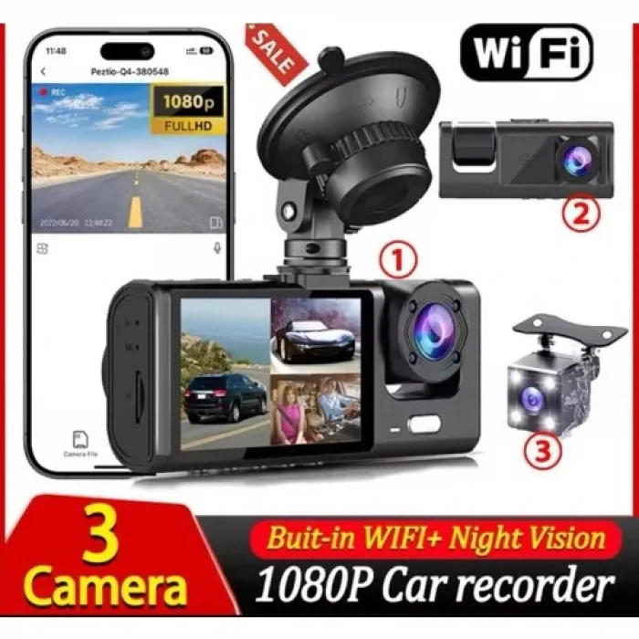 Üç Kameralı Wi‑fi Araç Içi Kamera - Gps Takip & G-Sensor Özellikli Güvenlik Çözümü