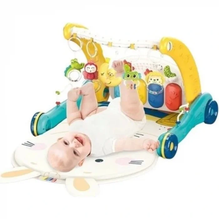Bfs  BIB6015 -Vardem Piyanolu 2 In 1 Bebek Yürüteci ve Tavşan Desenli Mavi Oyun Halısı