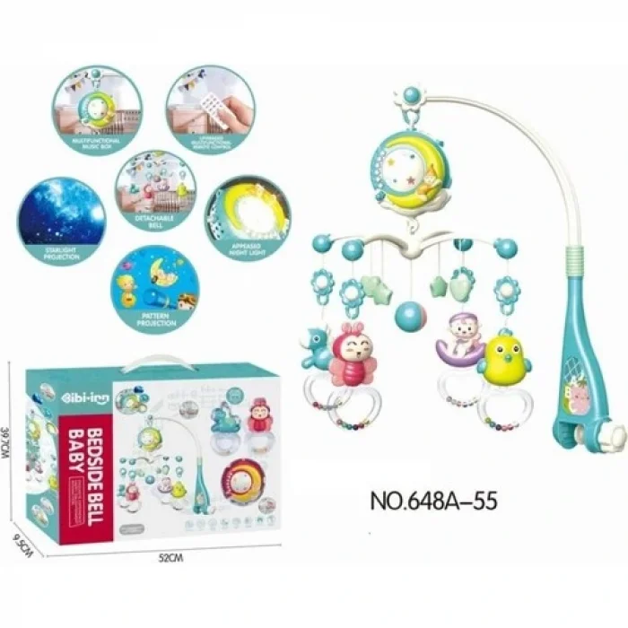 Bfs  BIB-648A-55 -Vardem Işıklı Müzikli Kumandalı Mavi Bebek Dönencesi