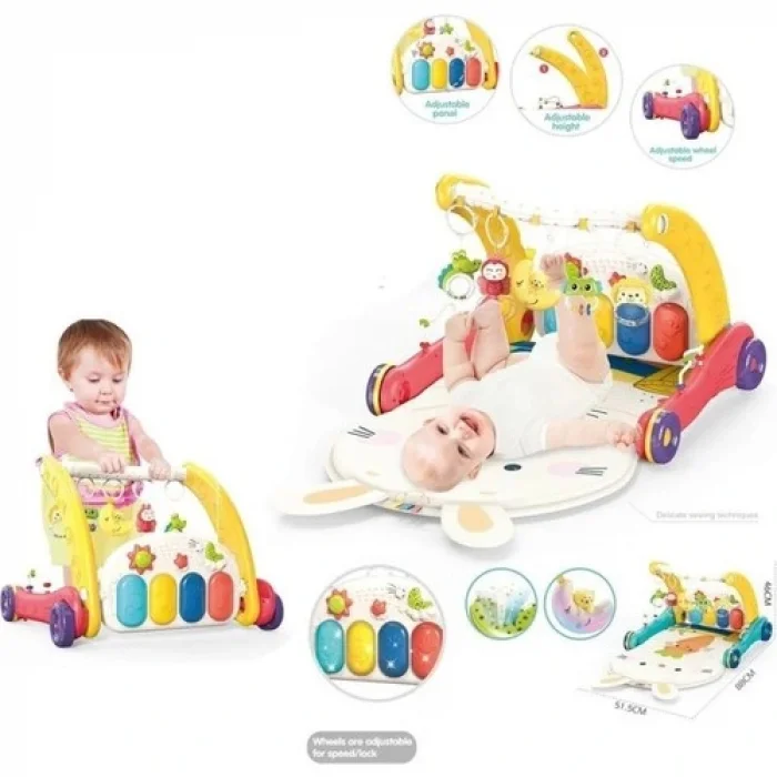 Bfs  BIB6016- Vardem Piyanolu Bebek Yürüteci ve Tavşan Desenli Kırmızı Oyun Halısı  2 In 1