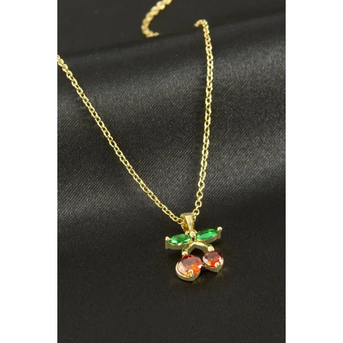 Kiraz Zirkon Taşlı Çelik Kolye