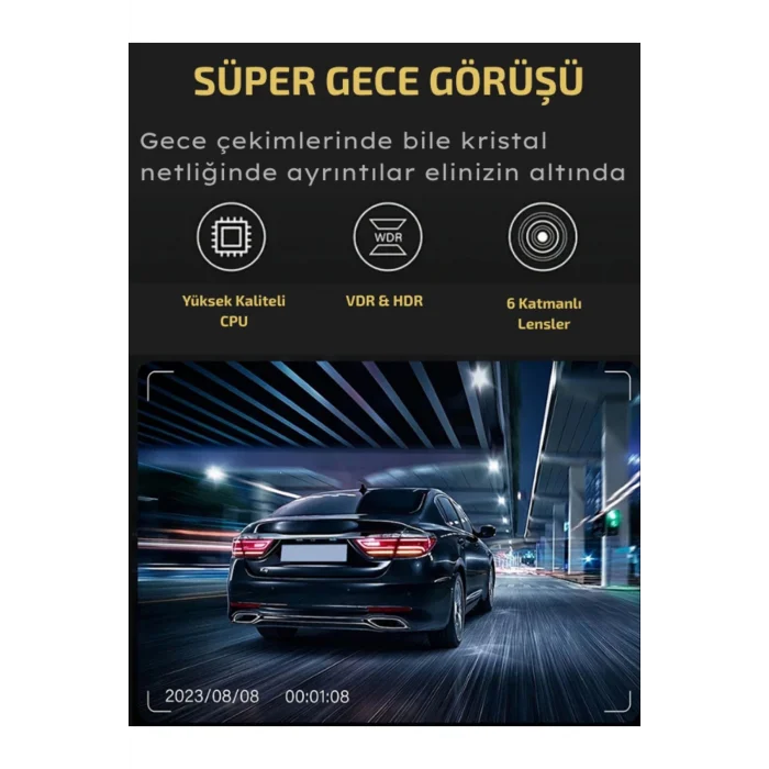 A98 Full Hd 3 Kameralı Araç Içi Güvenlik Kamerası 64gb Uyumlu Ir Gece Görüşü, Ön-arka-iç Kayıt