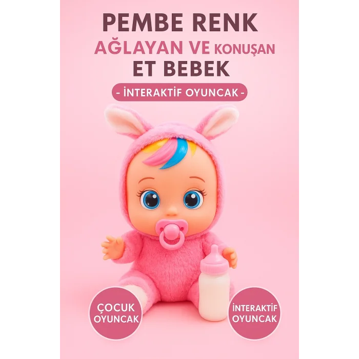 Pembe Renk Ağlayan Ve Konuşan Et Bebek İSTEKLİ İNTERAKTİF BEBEK