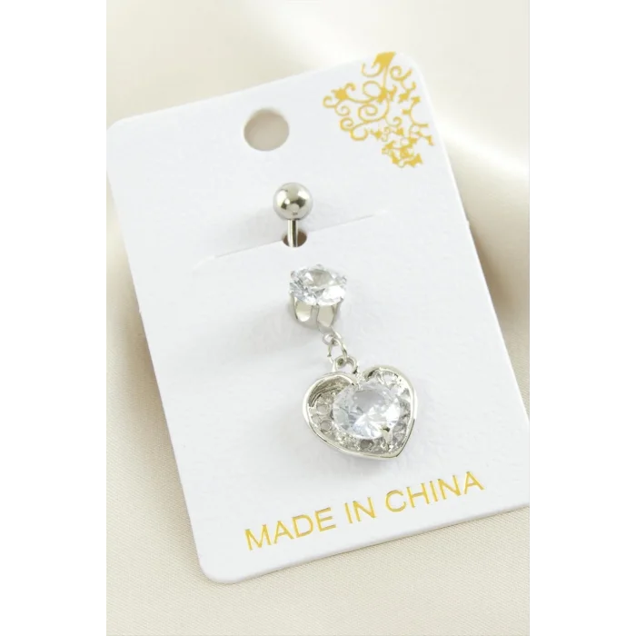 Kalp Zirkon Taşlı Çelik Piercing 1 Adet