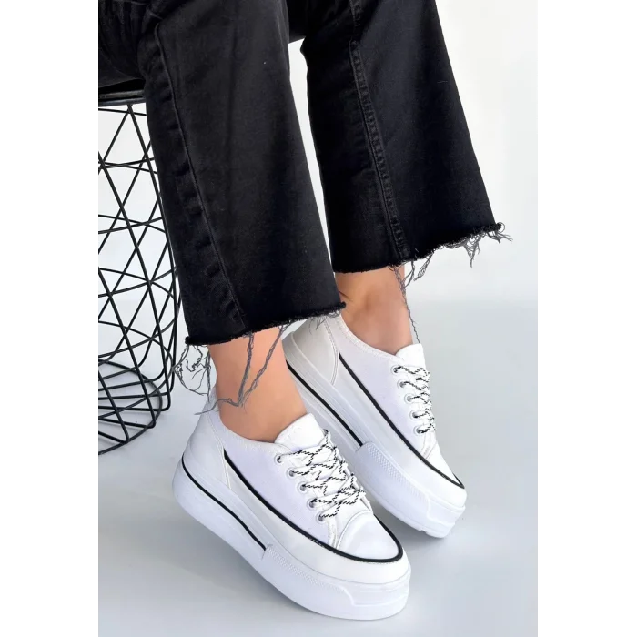 Dalen Beyaz Keten Bağcıklı Spor Ayakkabı