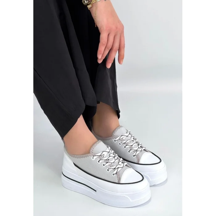 Dalen Gri Keten Bağcıklı Spor Ayakkabı