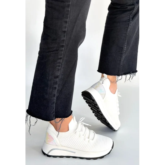 Feort Beyaz Triko Bağcıklı Spor Ayakkabı