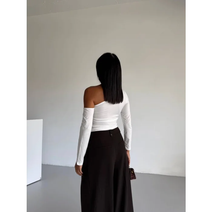 Omuz detaylı kollu bluz beyaz f2336