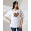Leopar kalp baskılı tişört