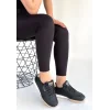 Tawen Siyah Cilt Bej Tabanlı Bağcıklı Spor Ayakkabı