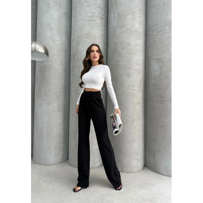 Cırtlı pantolon krep siyah pt