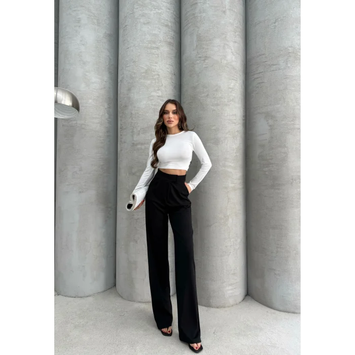 Cırtlı pantolon krep siyah pt