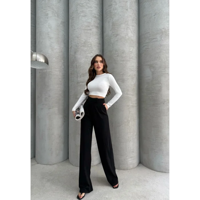 Cırtlı pantolon krep siyah pt