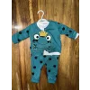 3-12 aylık kurbağa desenli üçlü takım koyumavi