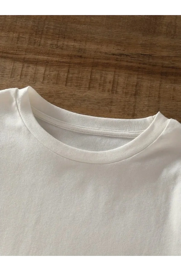 20/1 Penye Compack Ayı Baskılı Oversize Bisiklet Yaka Kısa Kol T-shirt - Beyaz