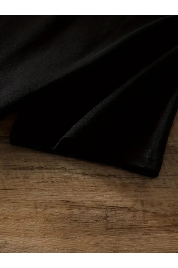 20/1 Penye Compack Ayı Baskılı Oversize Bisiklet Yaka Kısa Kol T-shirt - Siyah