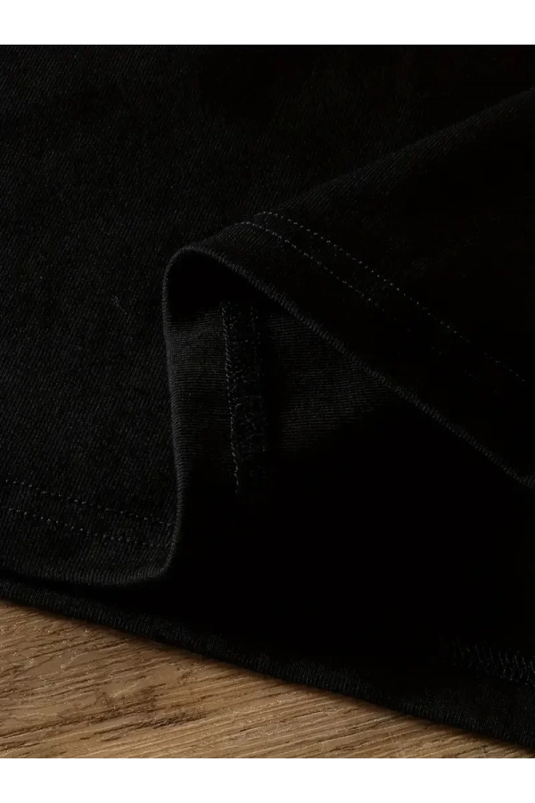 20/1 Penye Compack Ayı Baskılı Oversize Bisiklet Yaka Kısa Kol T-shirt - Siyah