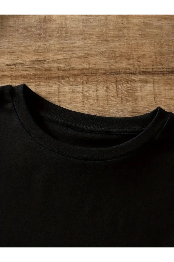 20/1 Penye Compack Ayı Baskılı Oversize Bisiklet Yaka Kısa Kol T-shirt - Siyah