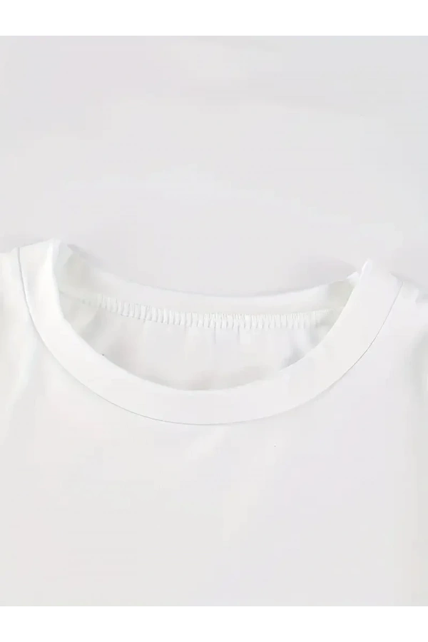 20/1 Penye Compack Baskılı Oversize Kısa Kol Bisiklet Yaka T-shirt - Beyaz