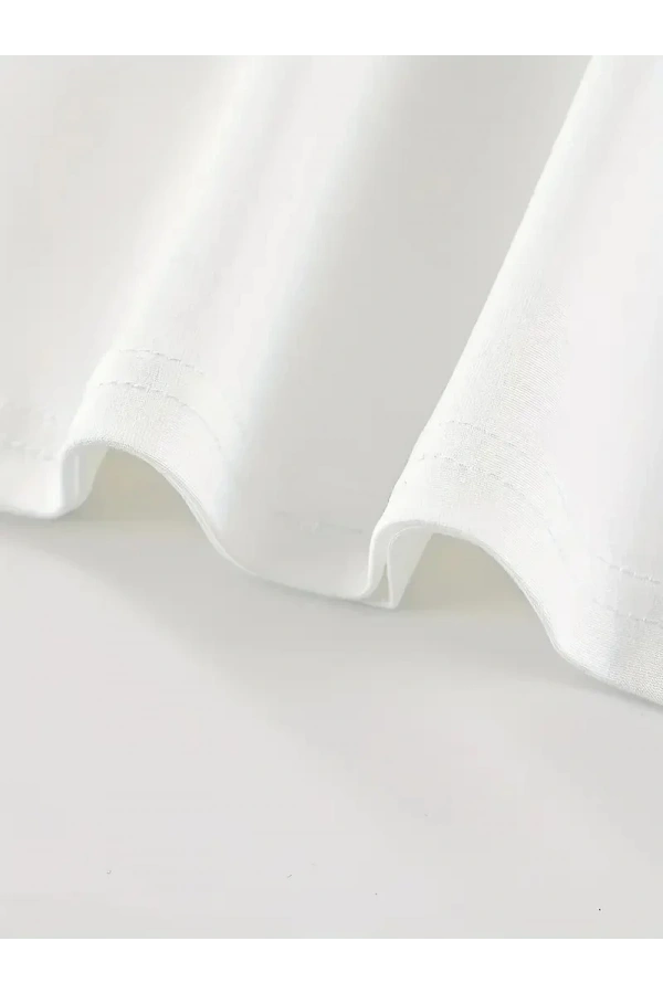 20/1 Penye Compack Baskılı Oversize Kısa Kol Bisiklet Yaka T-shirt - Beyaz
