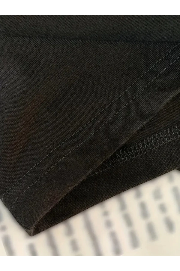 20/1 Penye Compack Baskılı Oversize Kısa Kol Bisiklet Yaka T-shirt - Siyah