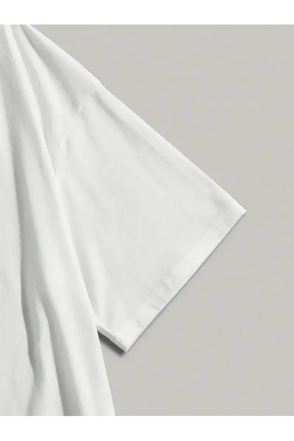 20/1 Penye Compack Dark Angel Baskılı Oversize Kısa Kol Yazlık T-shirt- Beyaz