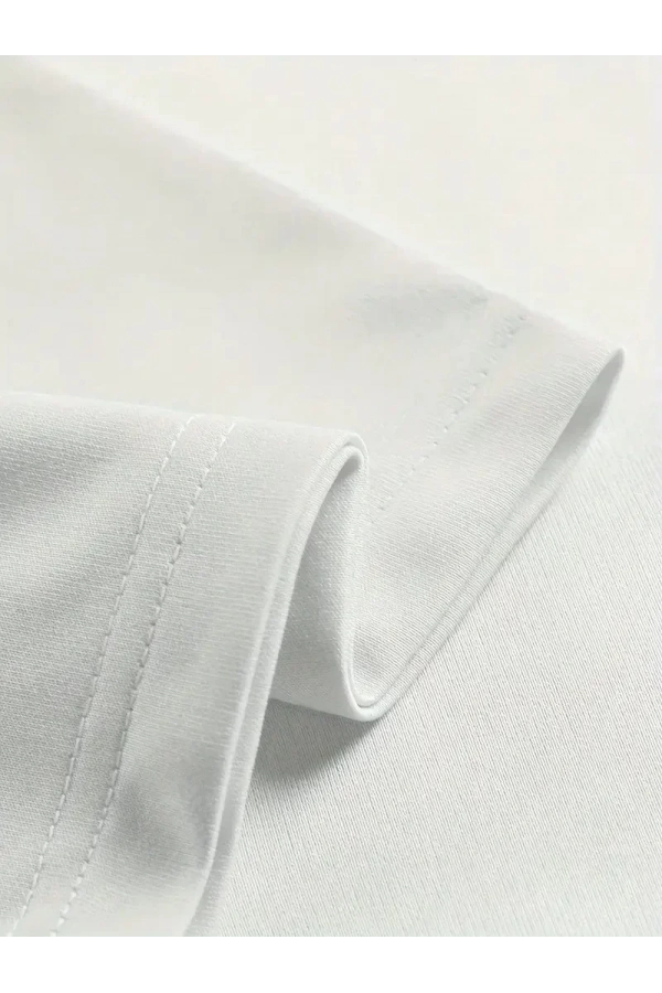 20/1 Penye Compack Ön Arka Ejder Baskılı Oversize Bisiklet Yaka T-shirt - Beyaz