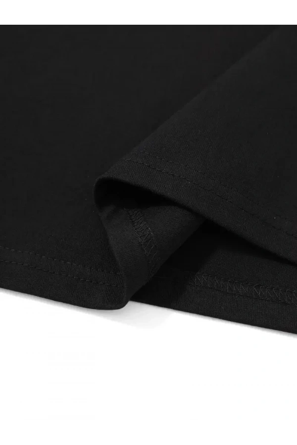 20/1 Penye Compack Palmiye Baskılı Oversize Bisiklet Yaka Kısa Kol T-shirt - Siyah