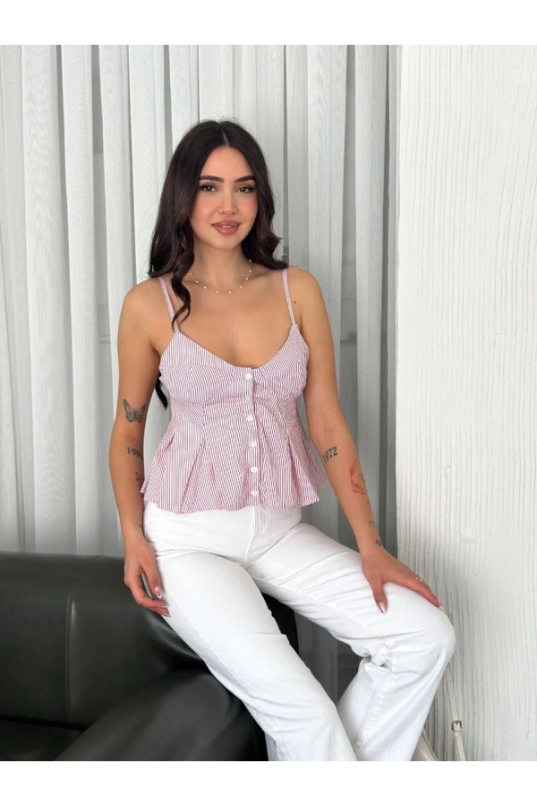 Askılı Dekolte deraylı crop - Kırmızı