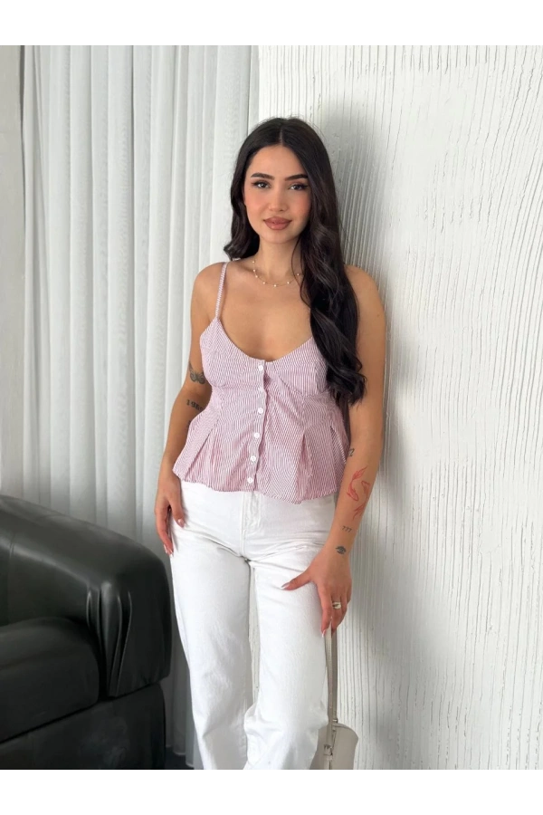 Askılı Dekolte deraylı crop - Kırmızı