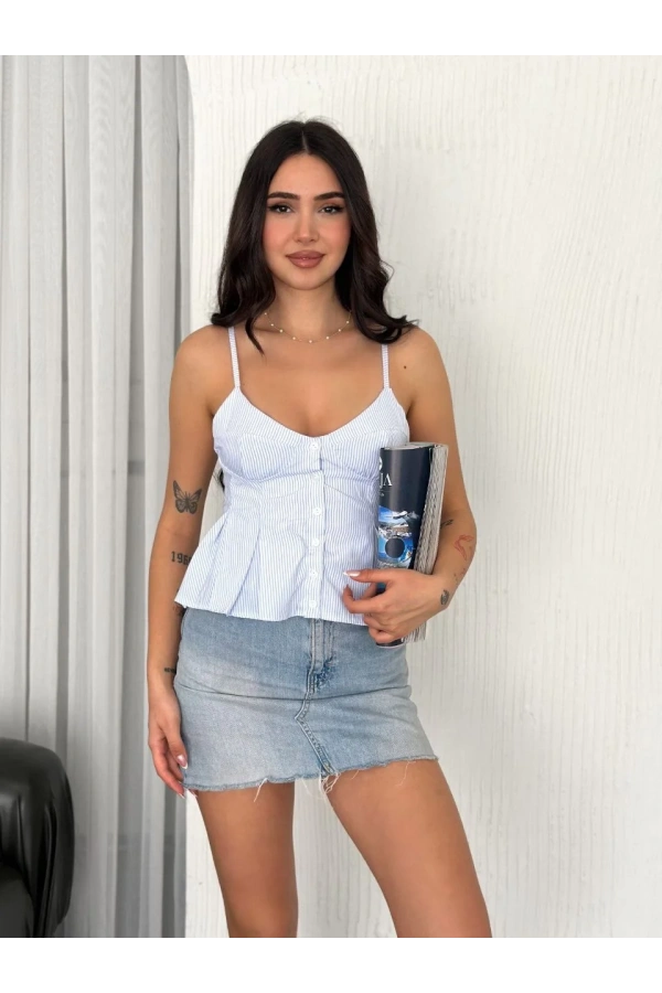 Askılı Dekolte detaylı crop - Açık Mavi