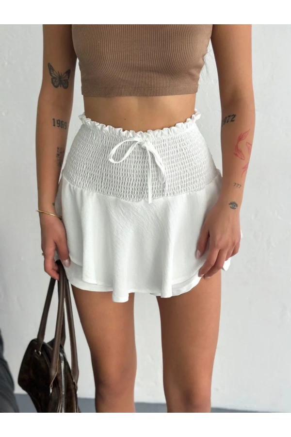 Ayrobin Şortlu Etek - Beyaz