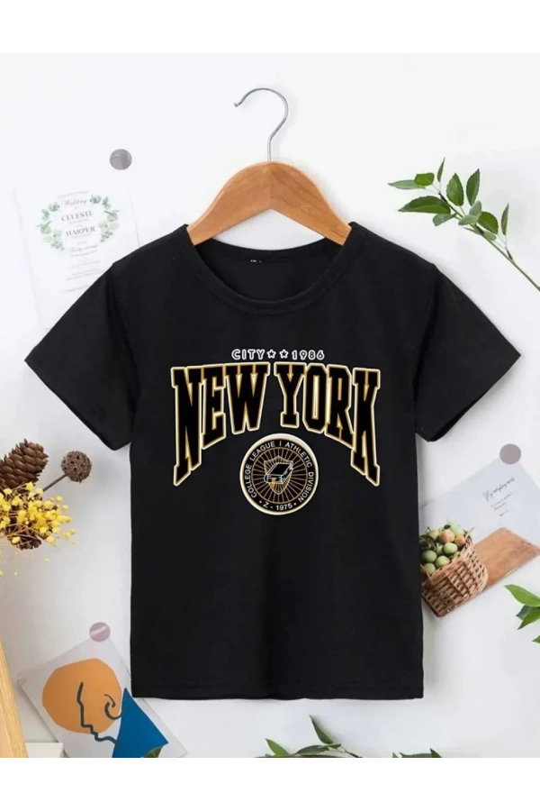 Çocuk Unisex Baskılı T-Shirt - Siyah
