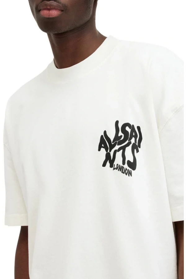 Erkek Baskılı Oversize T-shirt - Beyaz