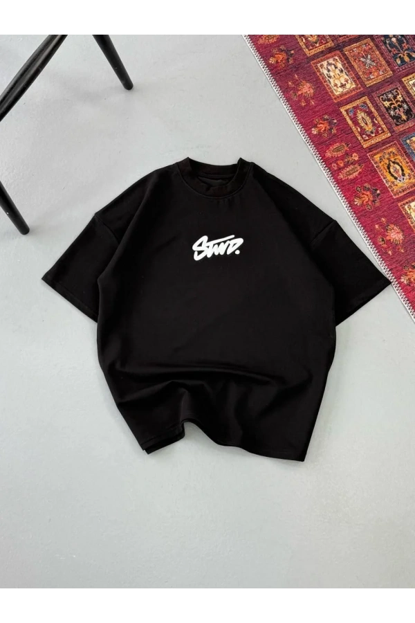 Erkek Baskılı Oversize T-shirt - Siyah